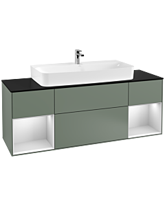 Villeroy und Boch Finion Villeroy und Boch F212MTGM 160cm, plaque de finition noir mat, étagères laqué blanc mat, Olive Matt Lacquer