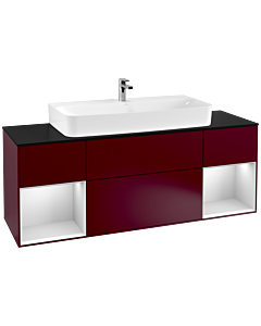 Villeroy und Boch Finion Waschtischunterschrank F212MTHB 160cm, Abdeckplatte black matt, Regale White matt lacquer, Peony Matt