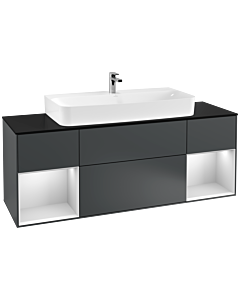Villeroy und Boch Finion Waschtischunterschrank F212MTHG 160cm, Abdeckplatte black matt, Regale White matt lacquer, Midnight Blue Matt Lacquer