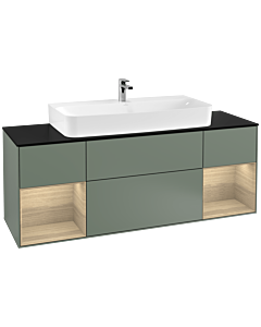 Villeroy und Boch Finion Villeroy und Boch F212PCGM 160cm, plaque de finition noir mat, étagères Oak Veneer , Olive Matt Lacquer