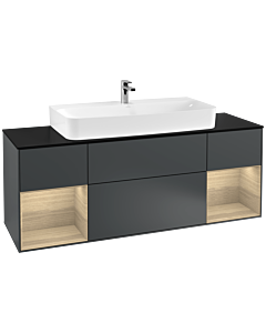 Villeroy und Boch Finion Villeroy und Boch F212PCHG 160cm, plaque de finition noir mat, étagères Oak Veneer , Midnight Blue Matt Lacquer