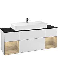 Villeroy und Boch Finion Villeroy und Boch F212PCMT 160cm, plaque de finition noir mat, étagères Oak Veneer , laqué blanc mat