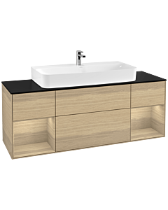 Villeroy und Boch Finion Waschtischunterschrank F212PCPC 160cm, Abdeckplatte black matt, Regale Oak Veneer, Oak Veneer
