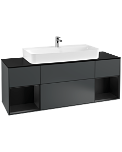 Villeroy und Boch Finion Waschtischunterschrank F212PDHG 160cm, Abdeckplatte black matt, Regale Black matt lacquer, Midnight Blue Matt Lacquer