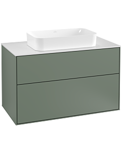 Villeroy und Boch Finion Waschtischunterschrank F23100GM 100x60,3cm, Abdeckplatte white matt, Olive Matt Lacquer