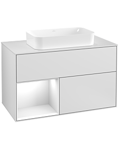 Villeroy und Boch Finion Waschtischunterschrank F241GFMT 100x60,3cm, Abdeckplatte white matt, Regal links Glossy white lacquer, White matt lacquer