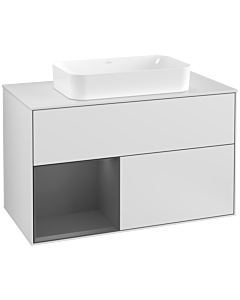 Villeroy und Boch Finion Waschtischunterschrank F241GKMT 100x60,3cm, Abdeckplatte white matt, Regal links Anthracite matt, White matt lacquer