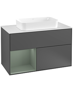 Villeroy und Boch Finion Villeroy und Boch F241GMGK 100x60,3cm, plaque de finition blanc mat, étagère gauche Olive Matt Lacquer , anthracite mat