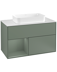 Villeroy und Boch Finion Villeroy und Boch Finion F241GMGM 100x60.3cm, cover plate white matt, shelf on the left Olive Matt Lacquer , Olive Matt Lacquer