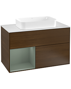 Villeroy und Boch Finion Villeroy und Boch Finion F241GMGN 100x60.3cm, cover plate white matt, shelf on the left Olive Matt Lacquer , Olive Matt Lacquer veneer