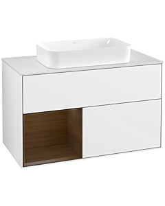 Villeroy und Boch Finion Villeroy und Boch Finion F241GNGF 100x60.3cm, cover plate white matt, shelf on the left walnut veneer, glossy white lacquer
