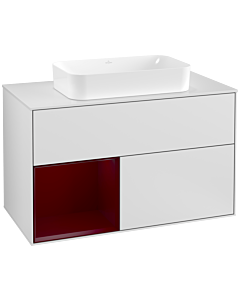 Villeroy und Boch Finion Waschtischunterschrank F241HBMT 100x60,3cm, Abdeckplatte white matt, Regal links Peony, White matt lacquer