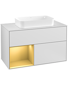 Villeroy und Boch Finion Villeroy und Boch F241HFMT 100x60,3cm, plaque de recouvrement blanc mat, étagère gauche or mat, laqué blanc mat