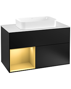 Villeroy und Boch Finion Villeroy und Boch Finion F241HFPD 100x60.3cm, cover plate white matt, shelf left gold matt, black matt lacquer