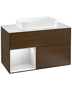 Villeroy und Boch Finion Villeroy und Boch Finion F241MTGN 100x60.3cm, cover plate white matt, shelf left white matt lacquer, walnut veneer