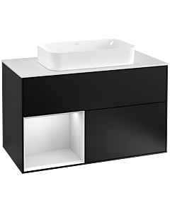 Villeroy und Boch Finion Villeroy und Boch F241MTPD 100x60,3cm, plaque de recouvrement blanc mat, étagère gauche laqué blanc mat, laqué noir mat