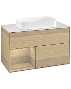 Villeroy und Boch Finion Villeroy und Boch F241PCPC 100x60,3cm, plaque de finition blanc mat, étagère à gauche Oak Veneer , Oak Veneer