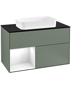 Villeroy und Boch Finion Villeroy und Boch Finion F242GFGM 100x60.3cm, cover plate black matt, shelf left Glossy white lacquer, Olive Matt Lacquer