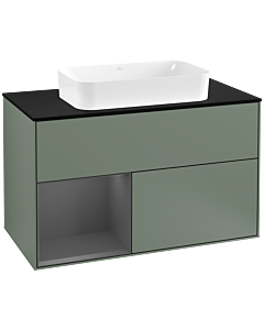 Villeroy und Boch Finion Villeroy und Boch Finion F242GKGM 100x60.3cm, cover plate black matt, shelf left anthracite matt, Olive Matt Lacquer