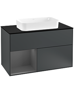 Villeroy und Boch Finion Villeroy und Boch F242GKHG 100x60,3cm, plaque de finition noir mat, étagère gauche anthracite mat, Midnight Blue Matt Lacquer