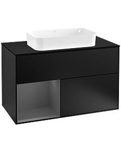 Villeroy und Boch Finion Villeroy und Boch F242GKPD 100x60,3cm, plaque de finition noir mat, étagère gauche anthracite mat, laqué noir mat