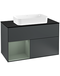 Villeroy und Boch Finion Villeroy und Boch F242GMHG 100x60,3cm, plaque de finition noir mat, étagère gauche Olive Matt Lacquer , Midnight Blue Matt Lacquer