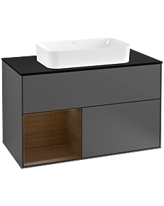 Villeroy und Boch Finion Villeroy und Boch F242GNGK 100x60,3cm, plaque de finition noir mat, étagère gauche placage noyer, anthracite mat