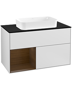 Villeroy und Boch Finion Villeroy und Boch Finion F242GNMT 100x60.3cm, cover plate matt black, shelf on the left walnut veneer, white matt lacquer