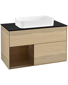Villeroy und Boch Finion Villeroy und Boch Finion F242GNPC 100x60.3cm, cover plate black matt, shelf left Oak Veneer veneer, Oak Veneer