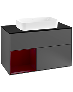 Villeroy und Boch Finion Villeroy und Boch F242HBGK 100x60,3cm, plaque de finition noir mat, étagère gauche Peony , anthracite mat