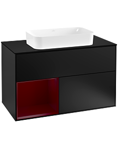 Villeroy und Boch Finion Villeroy und Boch F242HBPD 100x60,3cm, plaque de finition noir mat, étagère gauche Peony , laqué noir mat