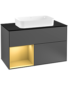 Villeroy und Boch Finion Villeroy und Boch Finion F242HFGK 100x60.3cm, cover plate black matt, shelf left gold matt, anthracite matt