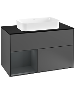 Villeroy und Boch Finion Villeroy und Boch F242HGGK 100x60,3cm, plaque de finition noir mat, étagère gauche Midnight Blue Matt Lacquer , anthracite mat