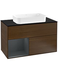 Villeroy und Boch Finion Villeroy und Boch F242HGGN 100x60,3cm, plaque de finition noir mat, étagère gauche Midnight Blue Matt Lacquer , placage noyer