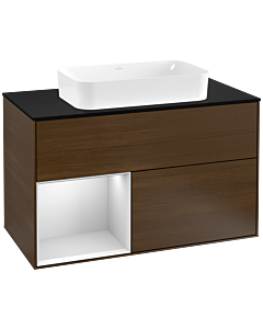 Villeroy und Boch Finion Villeroy und Boch Finion F242MTGN 100x60.3cm, cover plate black matt, shelf left white matt lacquer, walnut veneer
