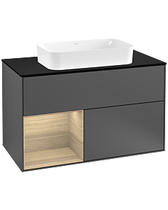 Villeroy und Boch Finion Villeroy und Boch F242PCGK 100x60,3cm, plaque de finition noir mat, étagère gauche Oak Veneer , anthracite mat