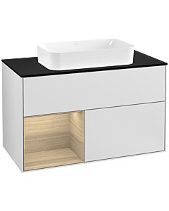 Villeroy und Boch Finion Villeroy und Boch Finion F242PCMT 100x60.3cm, cover plate black matt, shelf left Oak Veneer , white matt lacquer