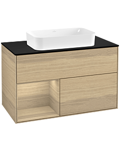 Villeroy und Boch Finion Villeroy und Boch F242PCPC 100x60,3cm, plaque de finition noir mat, étagère gauche Oak Veneer , Oak Veneer