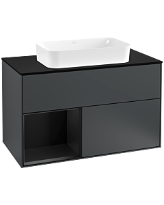 Villeroy und Boch Finion Waschtischunterschrank F242PDHG 100x60,3cm, Abdeckplatte black matt, Regal links Black matt lacquer, Midnight Blue Matt Lacquer