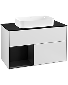 Villeroy und Boch Finion Waschtischunterschrank F242PDMT 100x60,3cm, Abdeckplatte black matt, Regal links Black matt lacquer, White matt lacquer