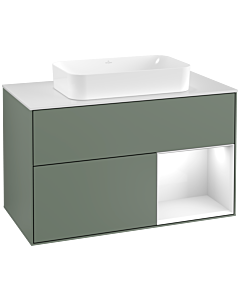Villeroy und Boch Finion Villeroy und Boch Finion F251GFGM 100x60.3cm, cover plate white matt, shelf on the right Glossy white lacquer, Olive Matt Lacquer