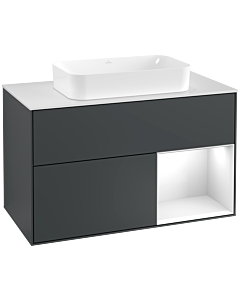 Villeroy und Boch Finion Waschtischunterschrank F251GFHG 100x60,3cm, Abdeckplatte white matt, Regal rechts Glossy white lacquer, Midnight Blue Matt Lacquer