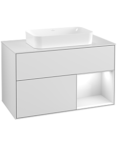 Villeroy und Boch Finion Waschtischunterschrank F251GFMT 100x60,3cm, Abdeckplatte white matt, Regal rechts Glossy white lacquer, White matt lacquer