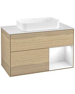 Villeroy und Boch Finion Villeroy und Boch Finion F251GFPC 100x60.3cm, cover plate white matt, shelf on the right Glossy white lacquer, Oak Veneer