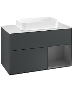 Villeroy und Boch Finion Waschtischunterschrank F251GKHG 100x60,3cm, Abdeckplatte white matt, Regal rechts Anthracite matt, Midnight Blue Matt Lacquer