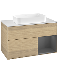 Villeroy und Boch Finion Villeroy und Boch Finion F251GKPC 100x60.3cm, cover plate white matt, shelf on the right anthracite matt, Oak Veneer
