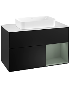 Villeroy und Boch Finion Waschtischunterschrank F251GMPD 100x60,3cm, Abdeckplatte white matt, Regal rechts Olive Matt Lacquer, Black matt lacquer