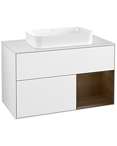 Villeroy und Boch Finion Villeroy und Boch Finion F251GNGF 100x60.3cm, cover plate white matt, shelf on the right walnut veneer, glossy white lacquer