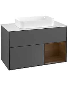 Villeroy und Boch Finion Villeroy und Boch Finion F251GNGK 100x60.3cm, cover plate white matt, shelf on the right walnut veneer, anthracite matt