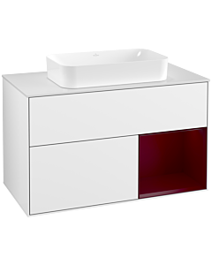 Villeroy und Boch Finion Waschtischunterschrank F251HBGF 100x60,3cm, Abdeckplatte white matt, Regal rechts Peony, Glossy white lacquer